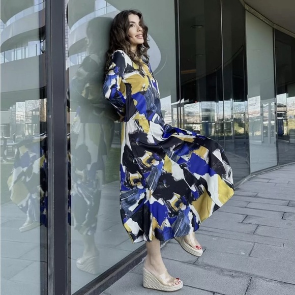 ZARA NWT WOMAN ROUND NECK PRINTED MIDI DRESS MULTICOLORED SIZE M - Picture 2 of 16